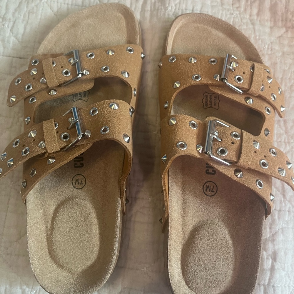 Tan Gladiator Sandals with Studded Straps